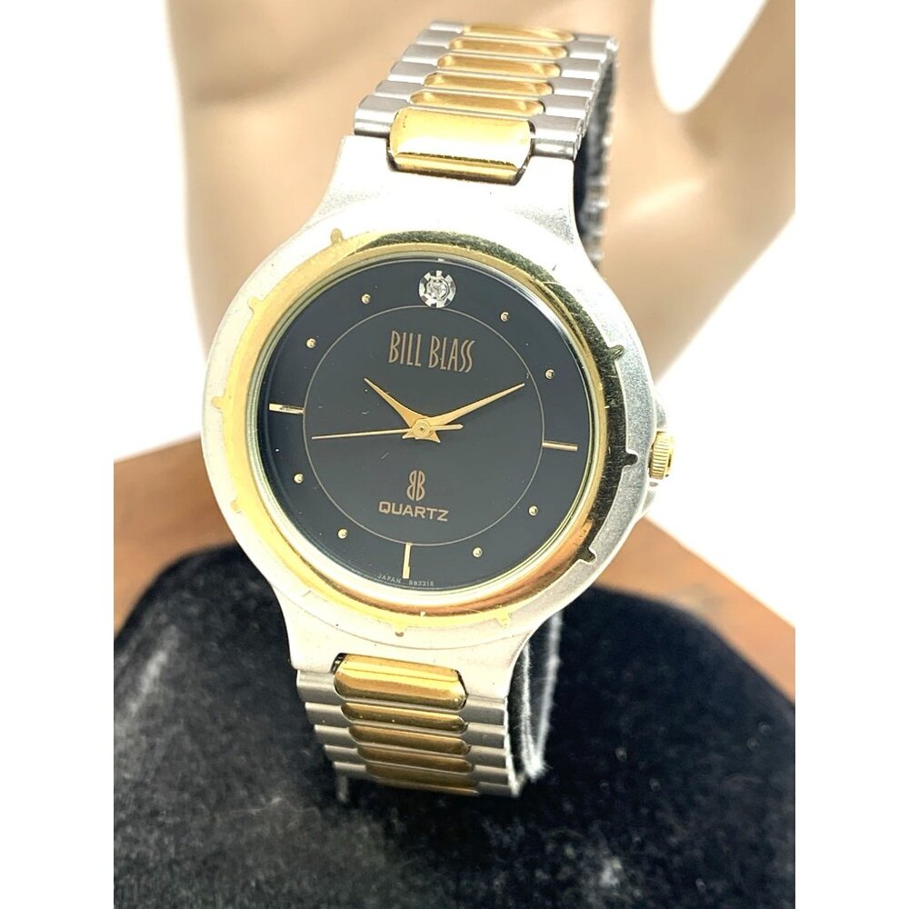 Bill Blass Women's Watch Black Dial Diamond Quartz Two Tone Stainless Steel 33mm